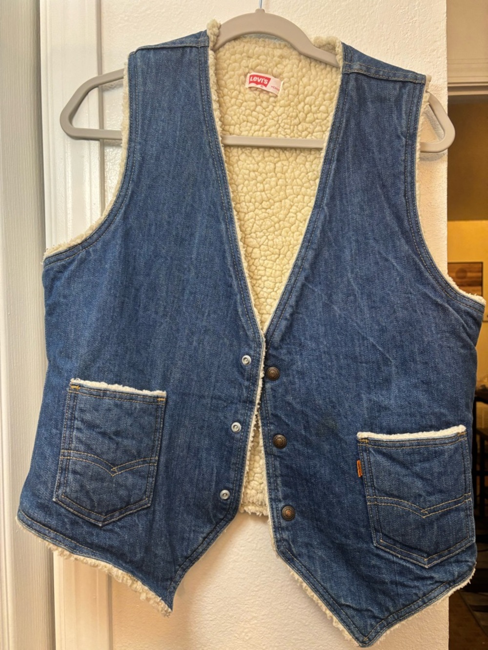 Vintage  Levi's Orange Tab denim vest with a sherpa lining